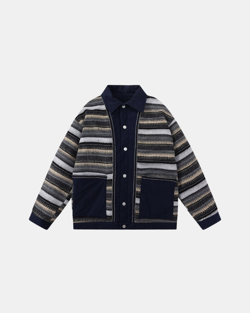Gestreifte Patchwork-Knopfjacke