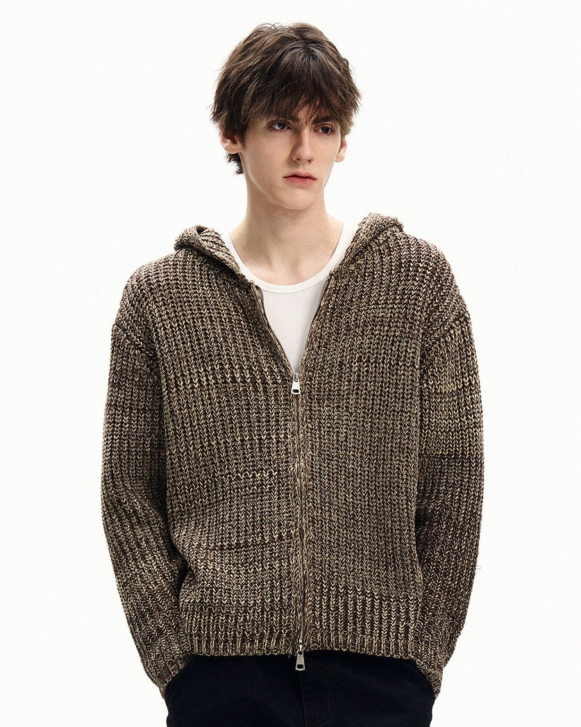 Marled Knit Zip Hoodie Cardigan
