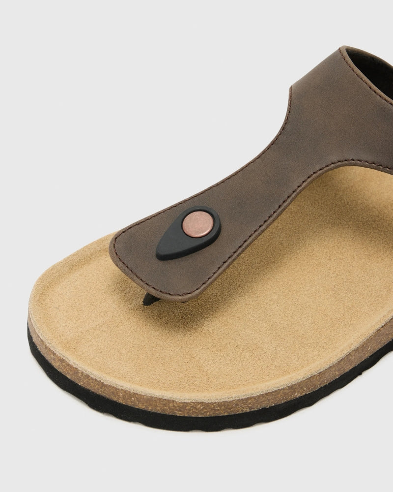 Leather Toe-Post Sandals - Olive