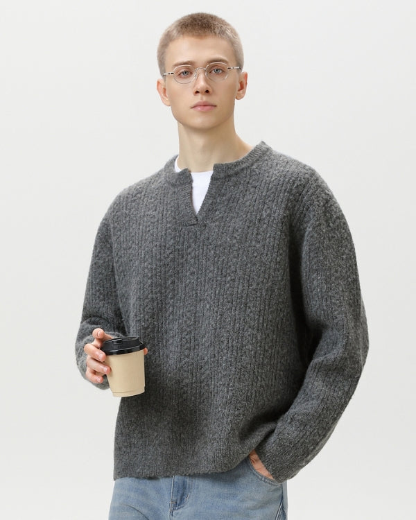 Pull à col échancré en maille torsadée
