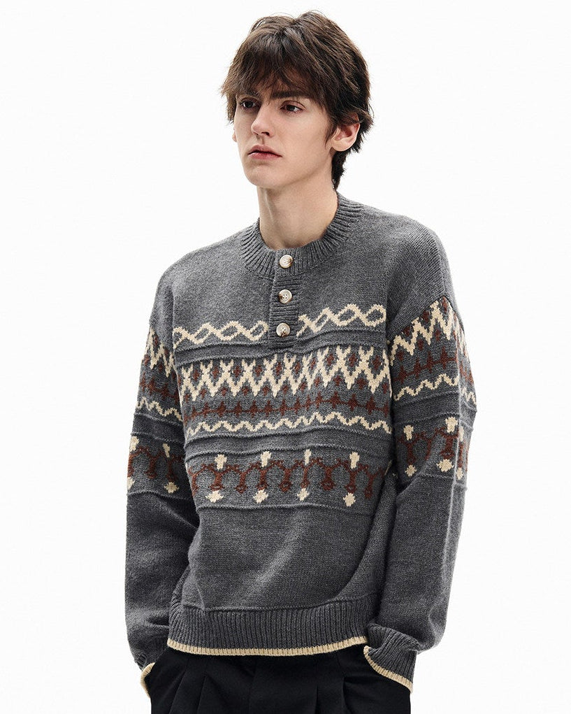 Fair Isle Wool Henley Sweater