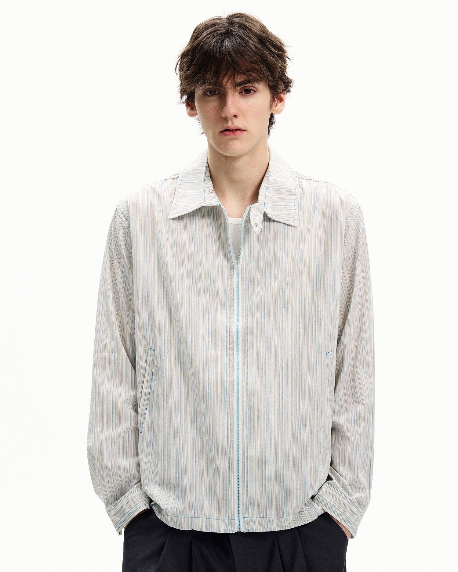 Textured Stripe Zip Jacket