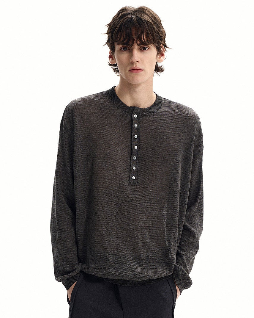 Soft Marl Cotton Henley Knit
