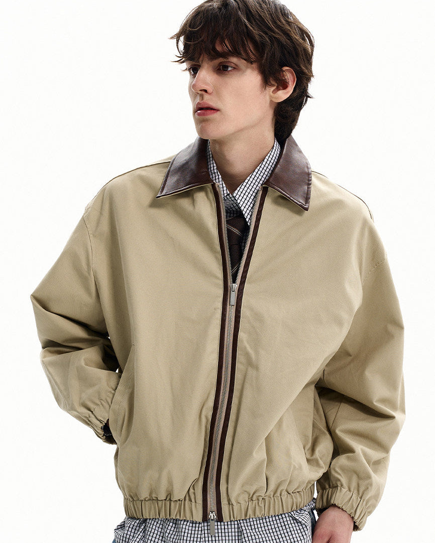 Cotton Twill Leather-Trim Jacket