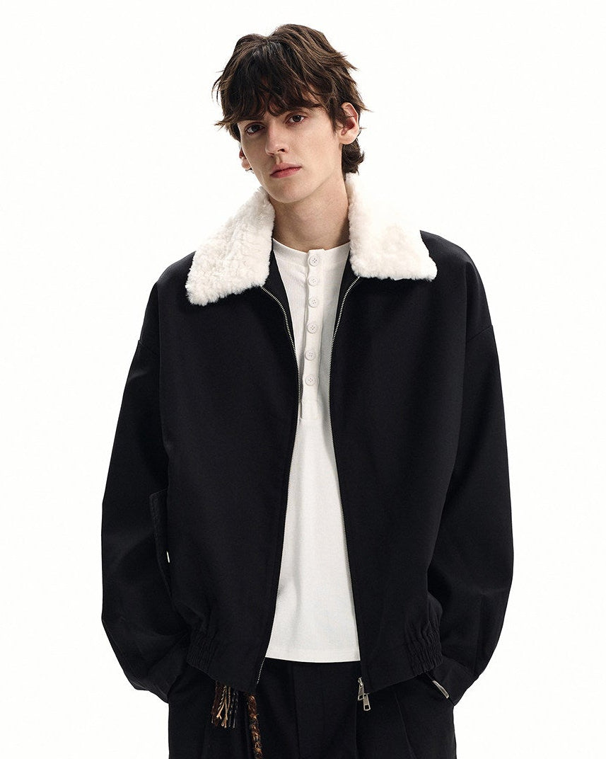 Wool Blend Shearling Collar Jacket
