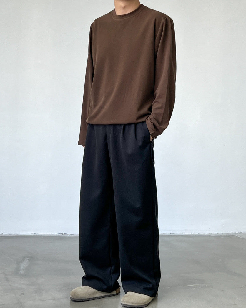 Cotton Blend Wide Pleat Trousers