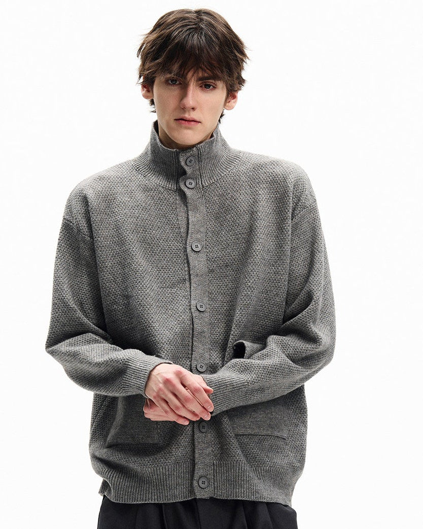 Textured Knit Wool Blend Cardigan