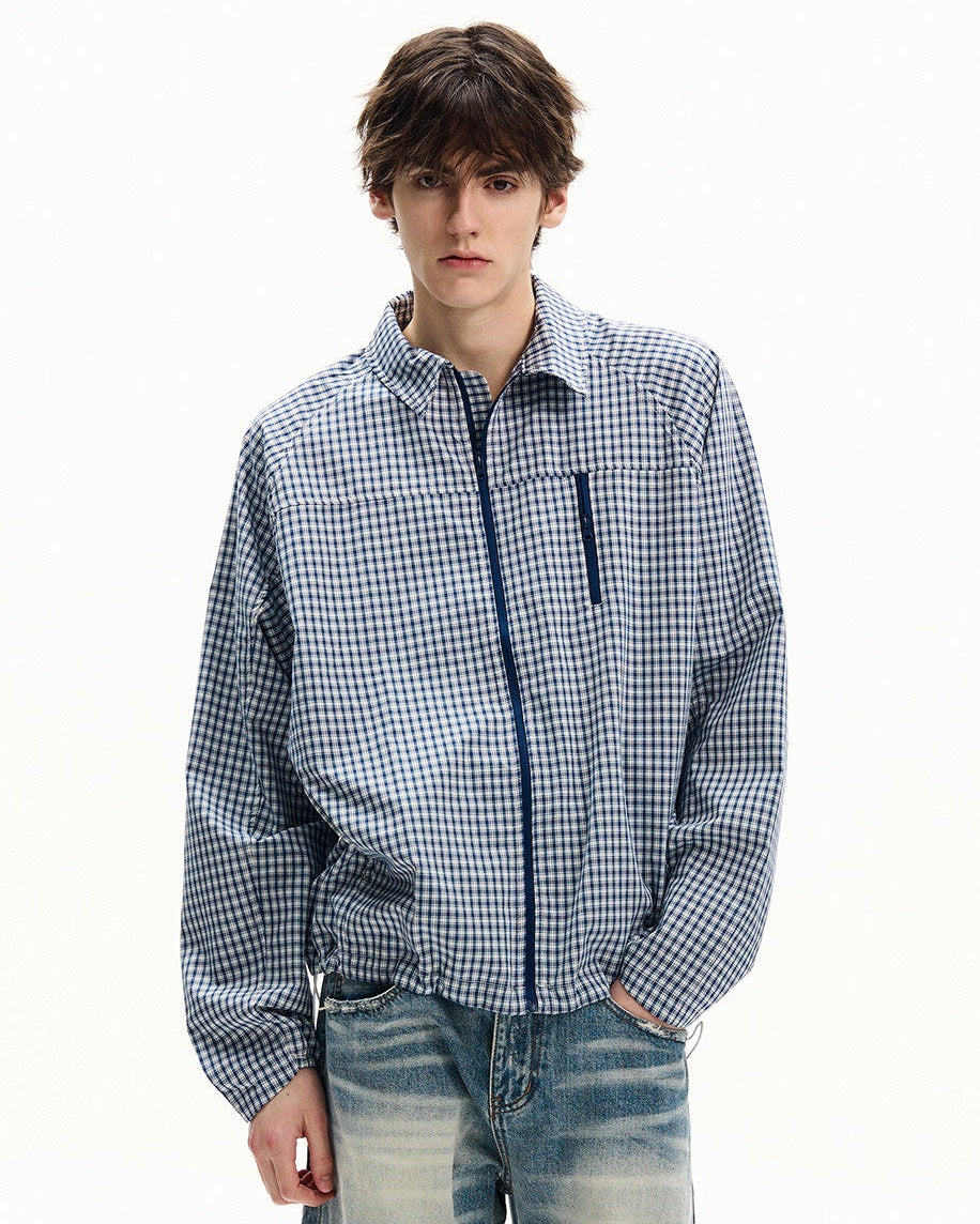 Gingham Cotton Zip Jacket