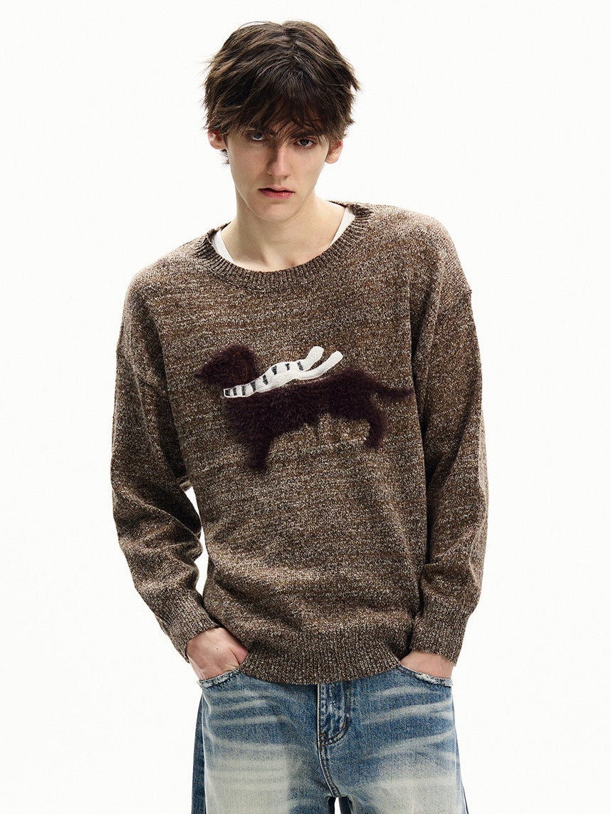 Textured Wool Blend Graphic Crewneck Sweater