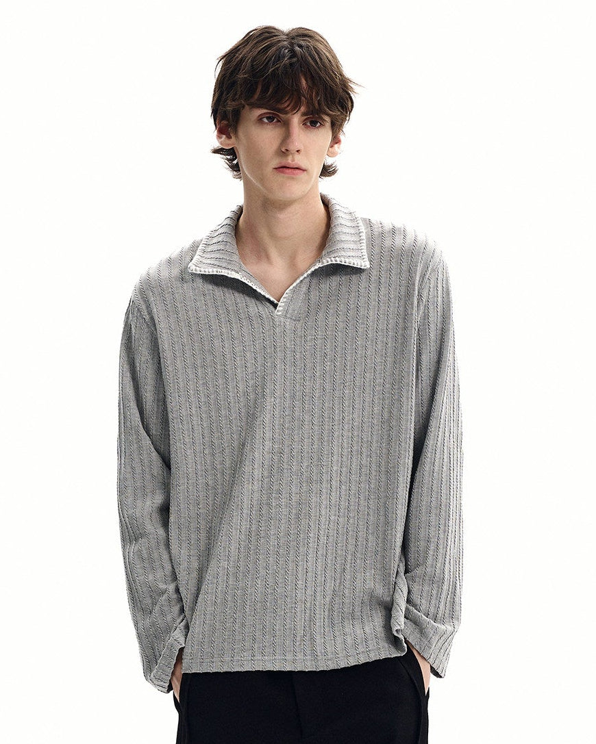 Textured Rib Knit Polo Top