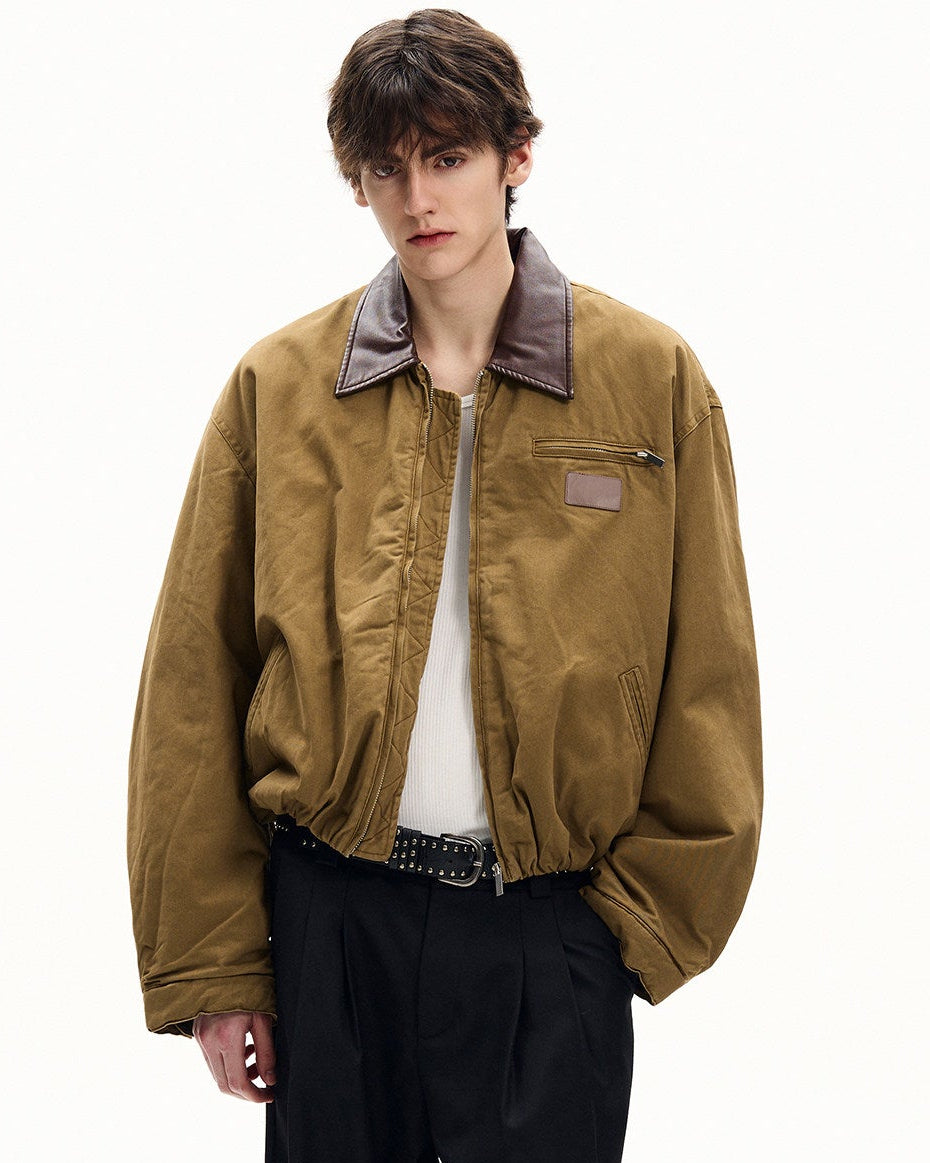 Cotton Canvas Leather Collar Jacket