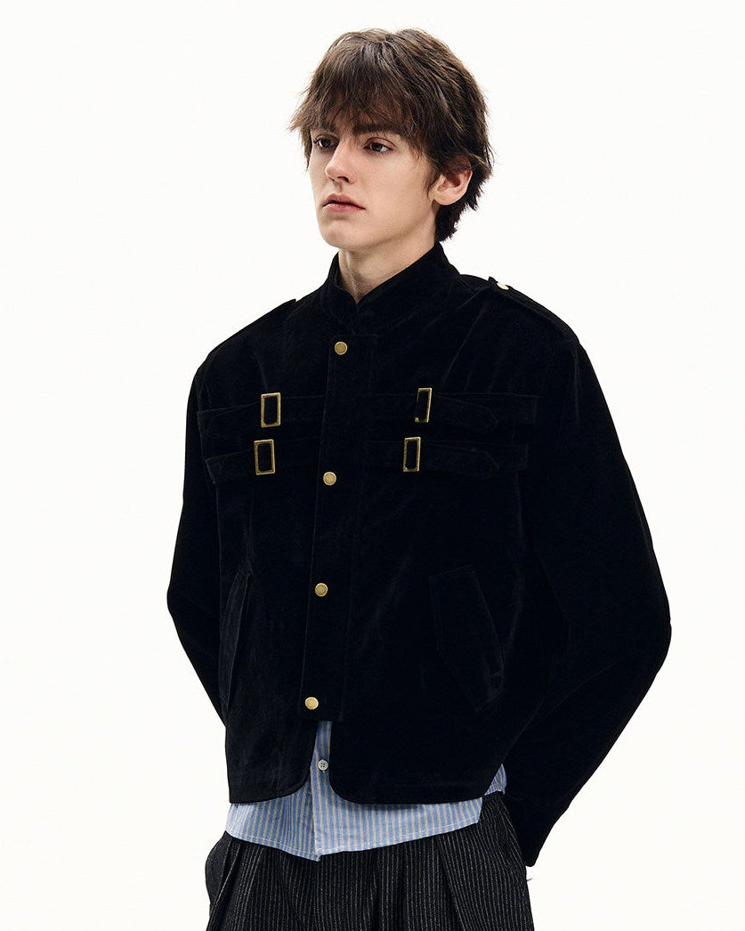 Buckle Detail Velvet Jacket