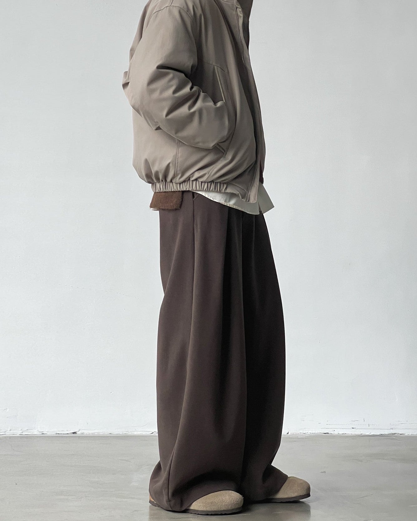 Wool Blend Wide Pleat Trousers