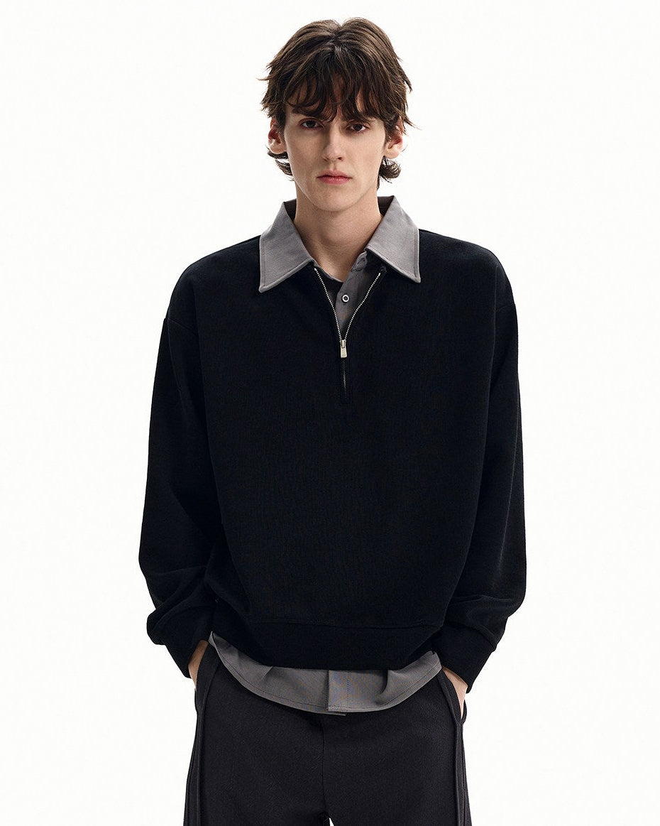 Minimal Half Zip Cotton Sweater