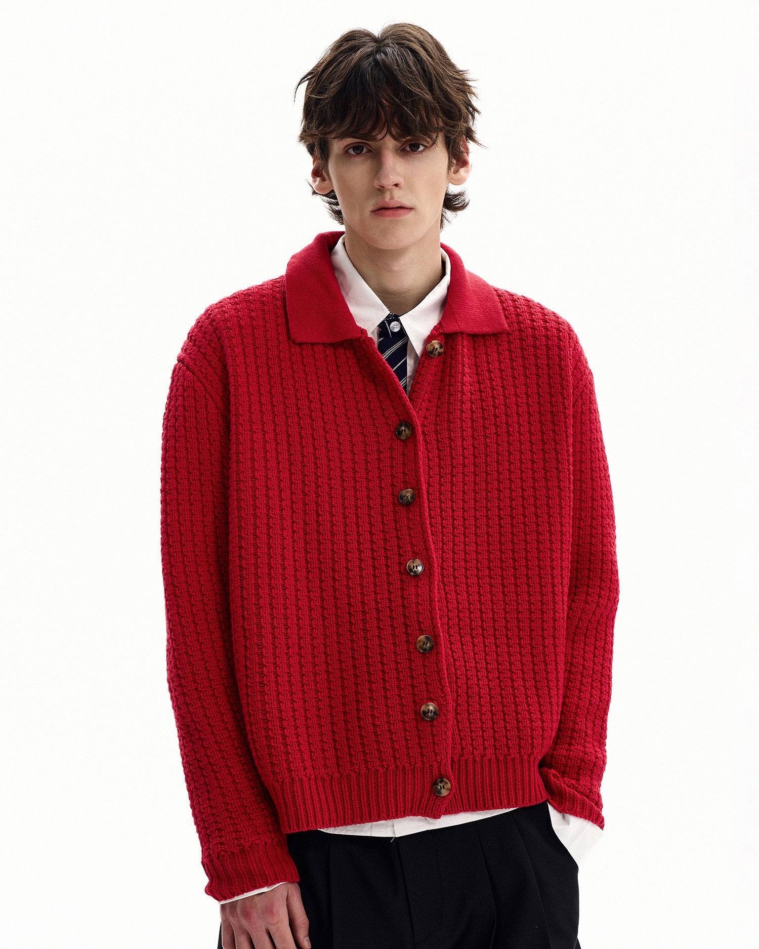 Refined Ribbed Knit Button Cardigan