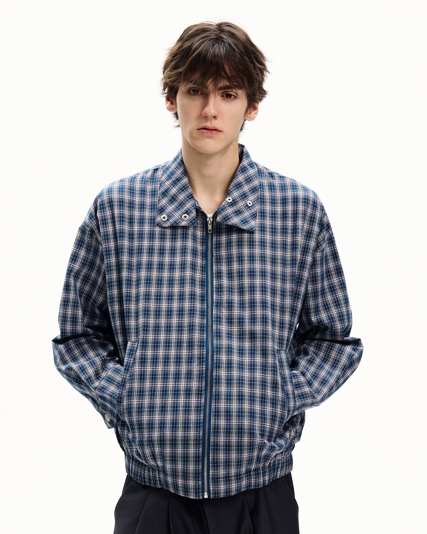 Cotton Checkered Zip Jacket