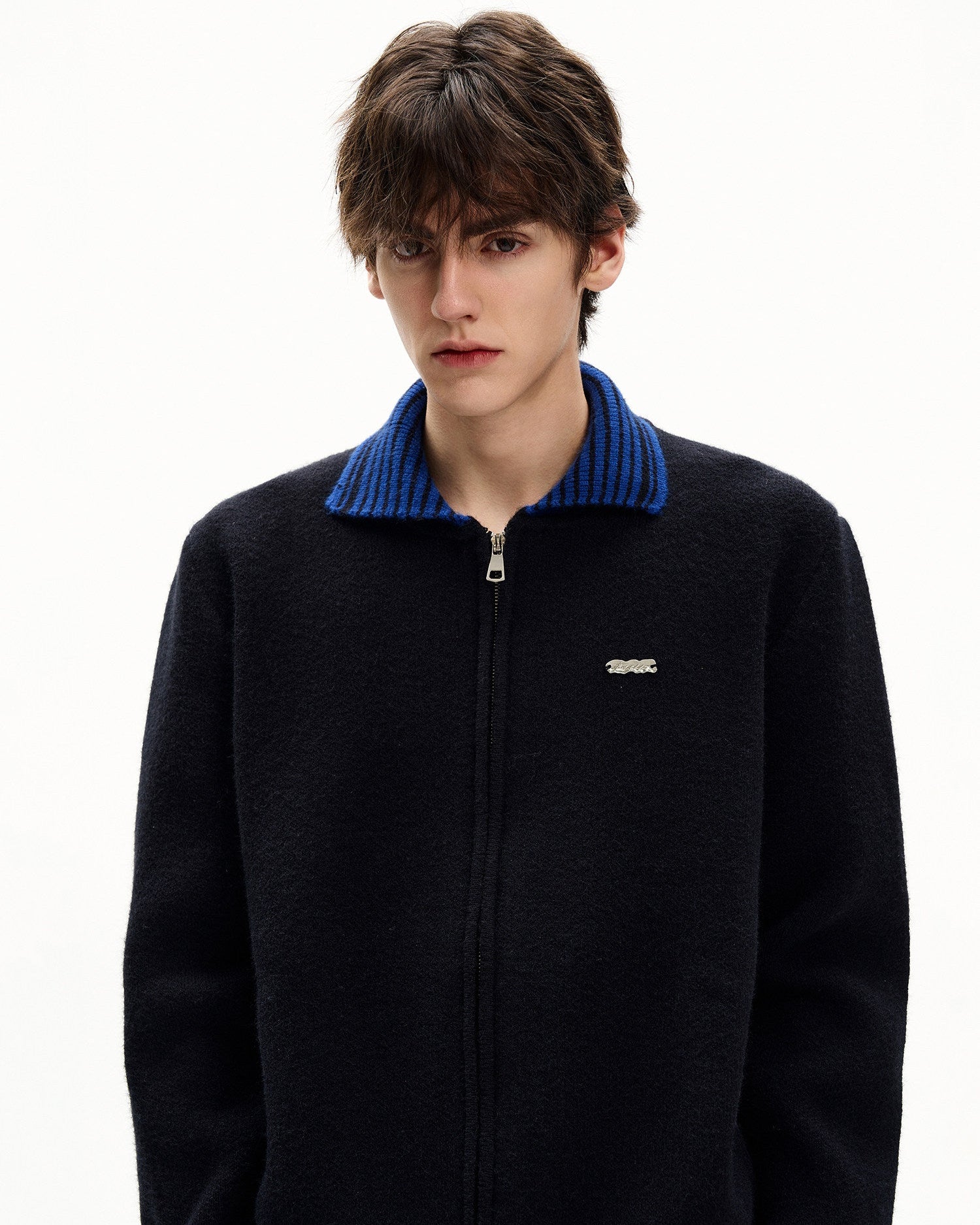 Retro Wool Blend Zip Cardigan