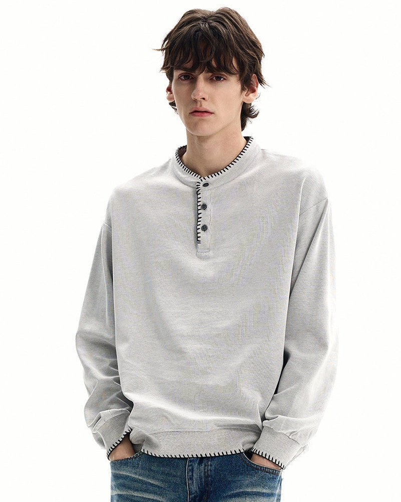 Cotton Ribbed Henley Top