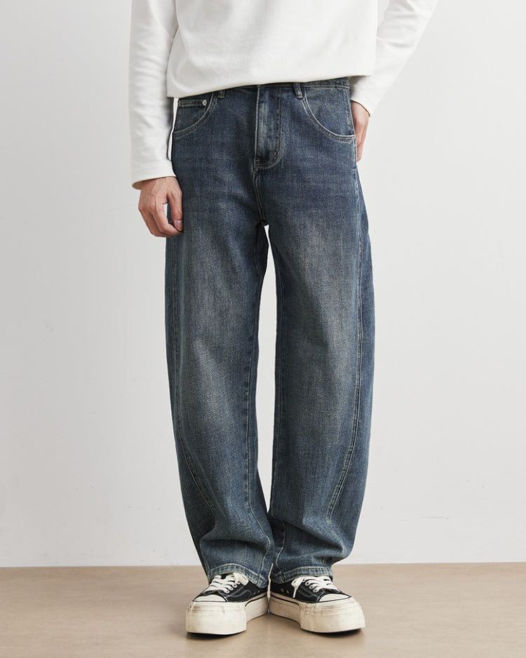 Dunkle Indigo-Vintage-Waschung Jeans mit weitem Bein