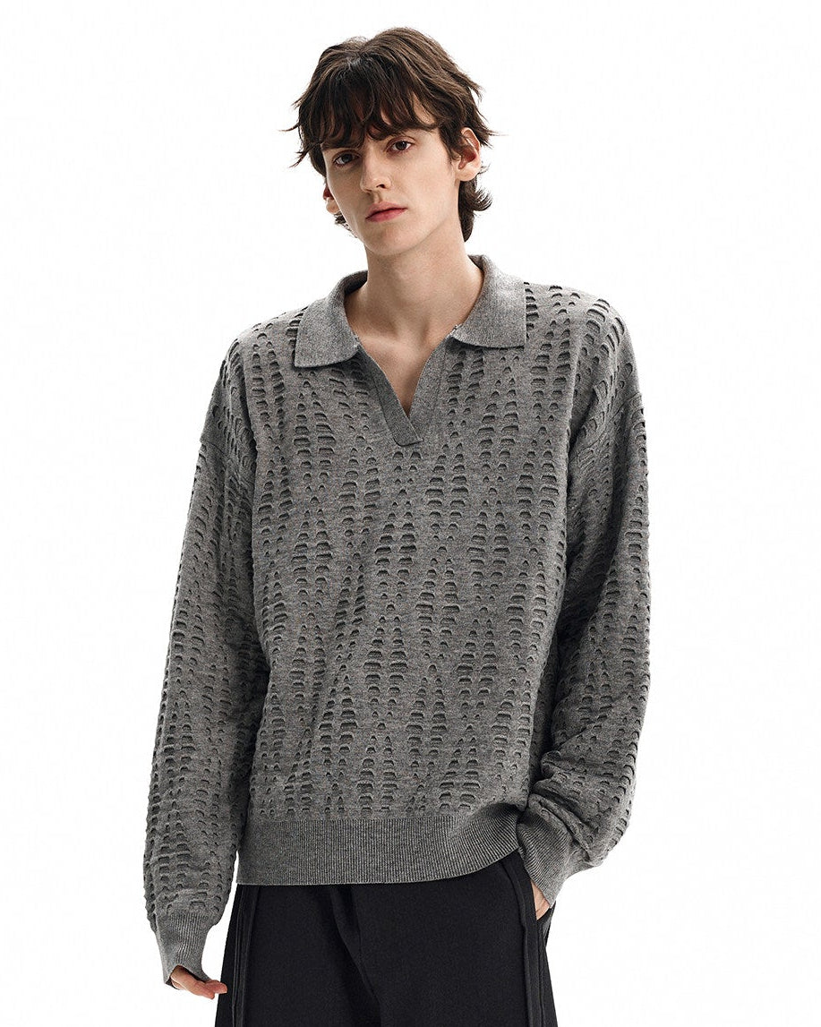 Textured Knit Polo Sweater