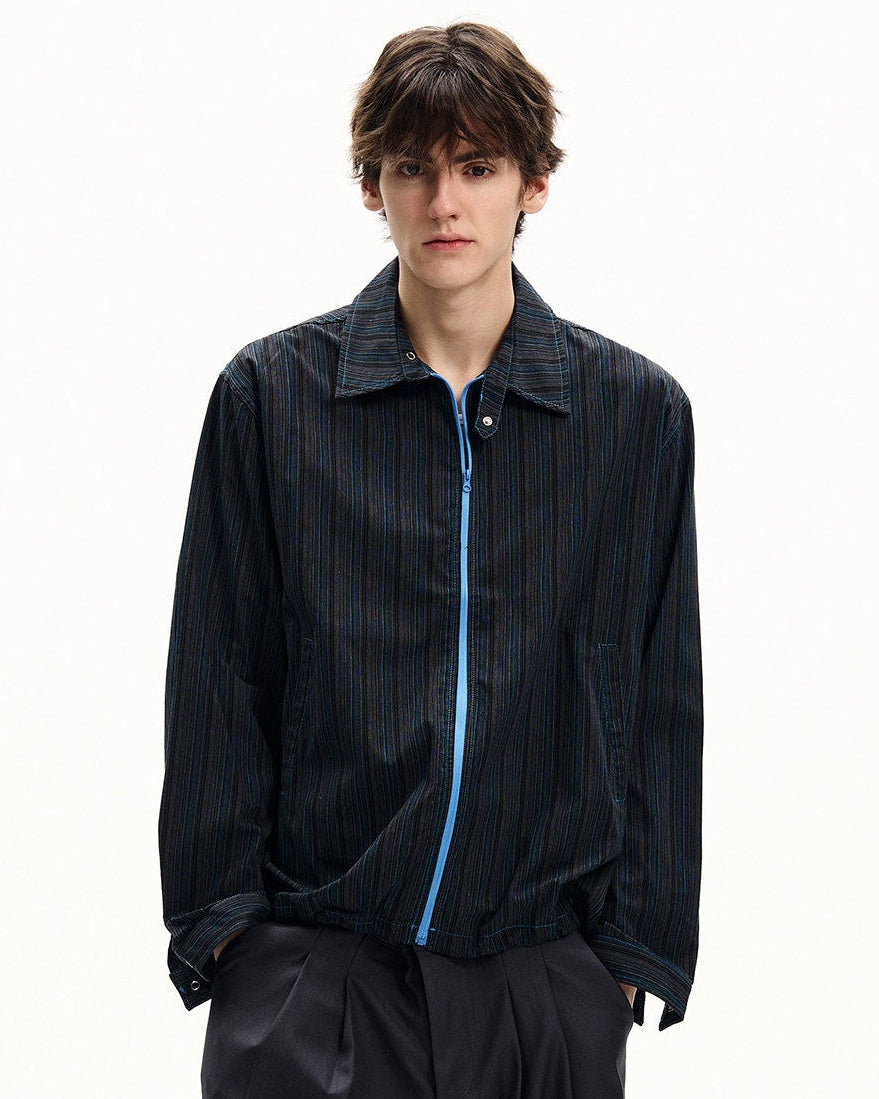 Striped Cotton Zip Front Jacket