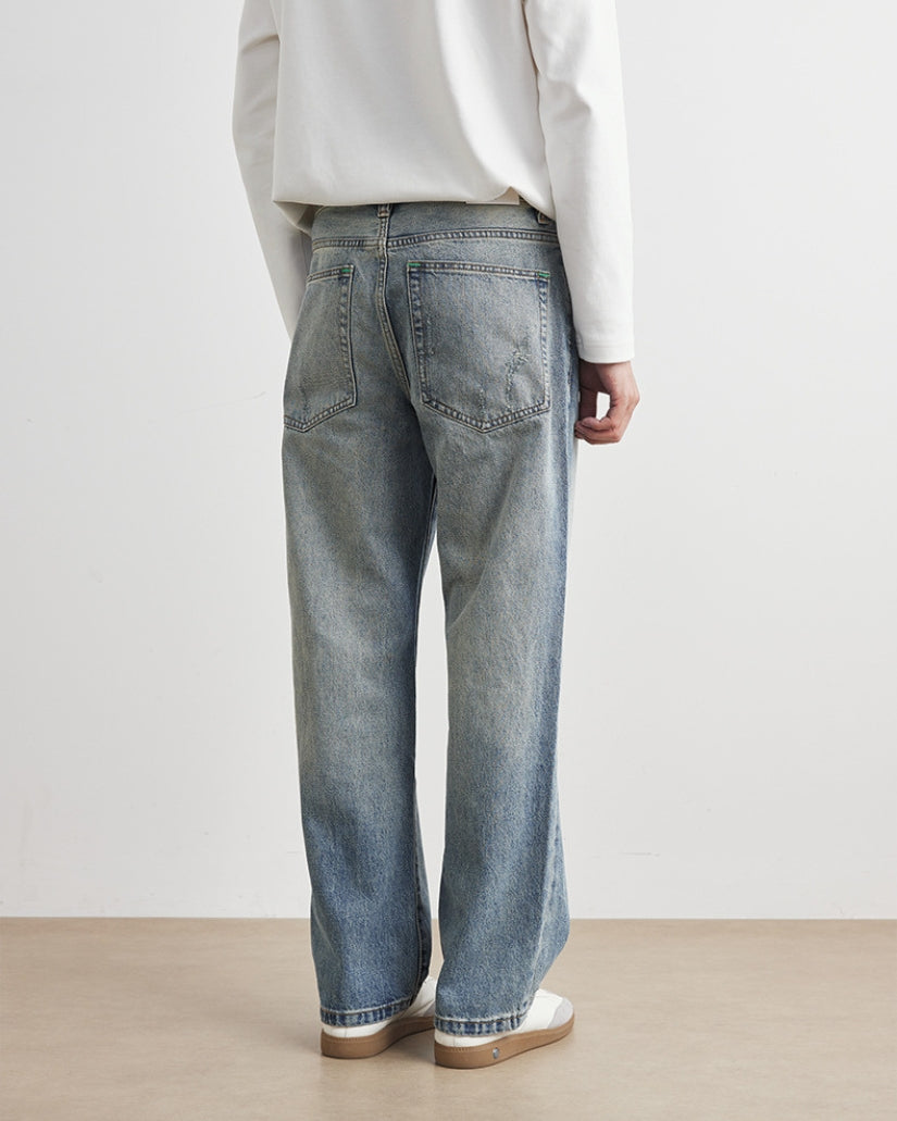 Stonewashed Denim-Jeans mit geradem Bein
