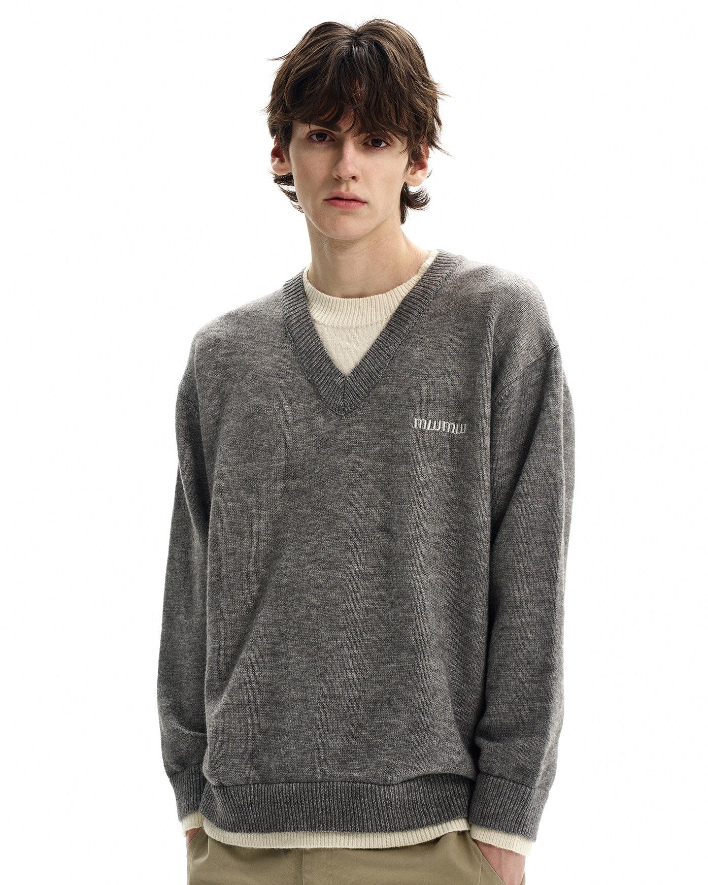 Solid Knit V-Neck Sweater