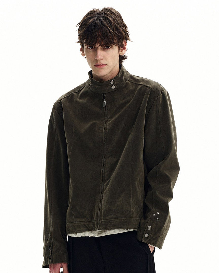 Suede Zip Stand Collar Jacket