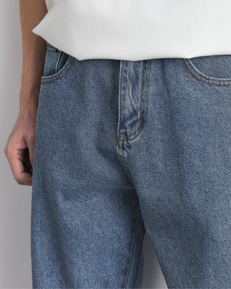Gewaschene Indigo Classic Straight Denim Jeans