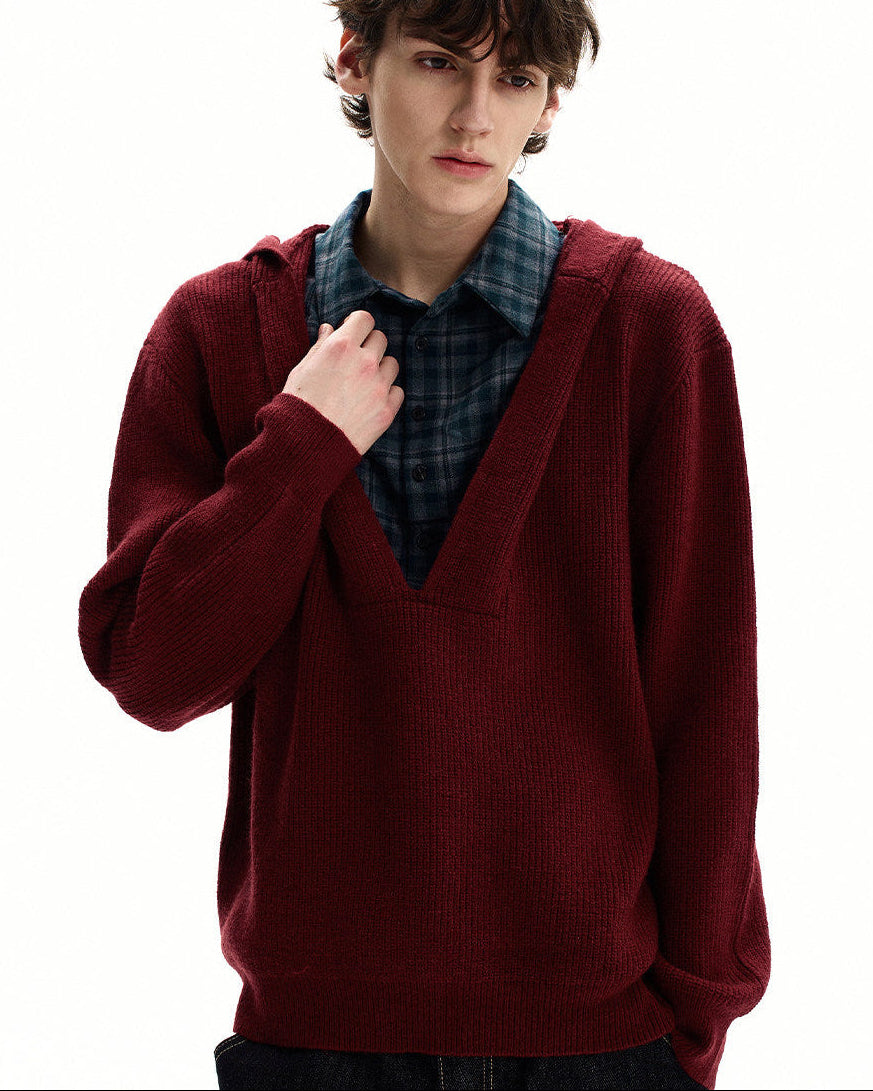 Relaxed Style Knit Hooded Pullover