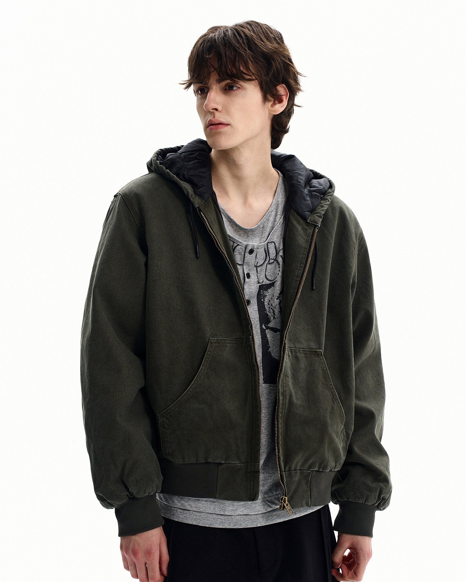 Washed Cotton Zip Hooded Jacket