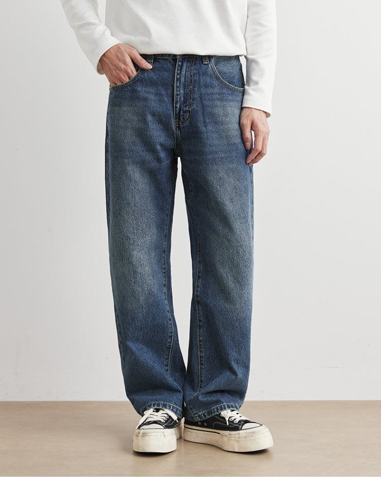 Weite Denim-Jeans mit Vintage-Waschung