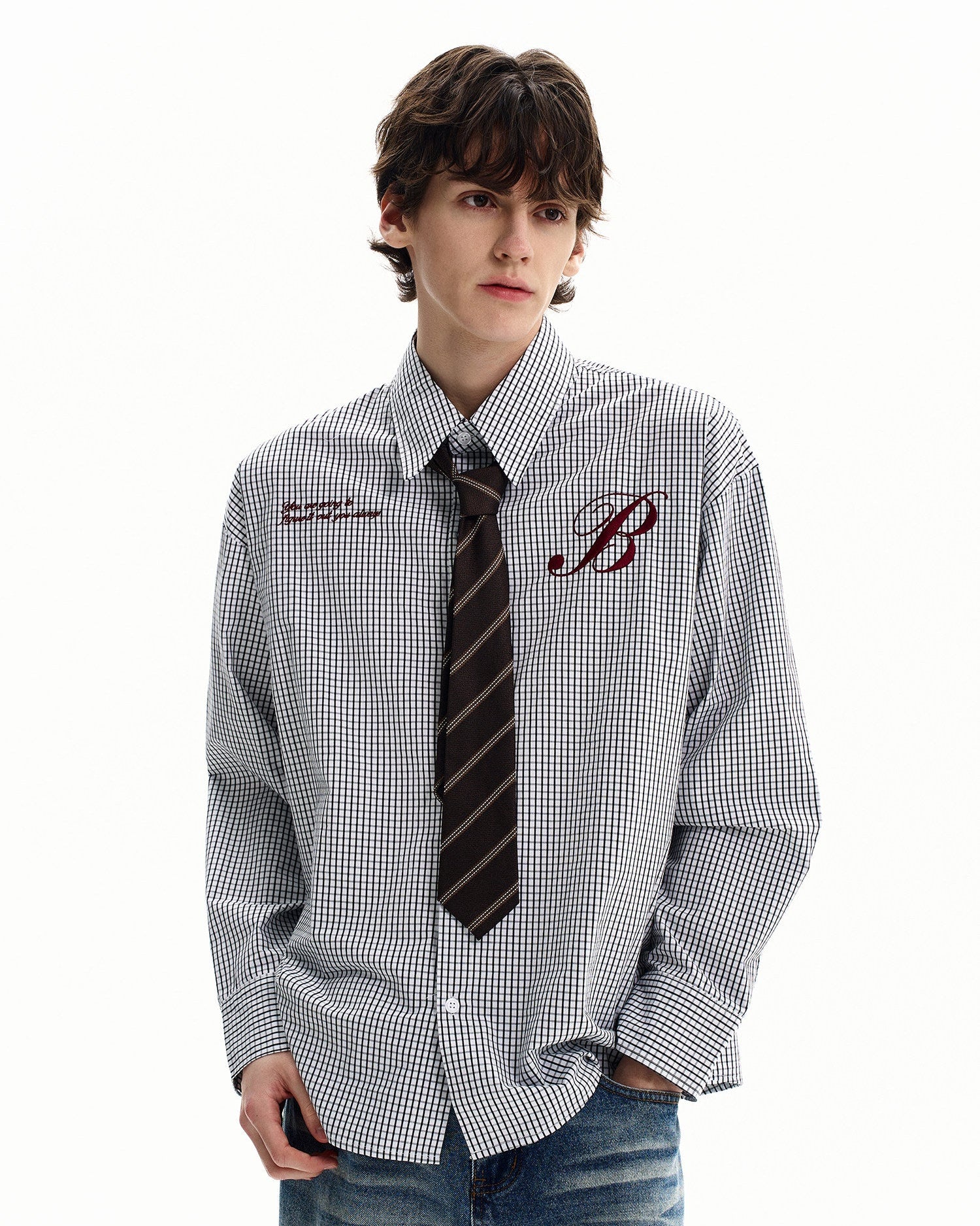 Checked Cotton Embroidered Shirt