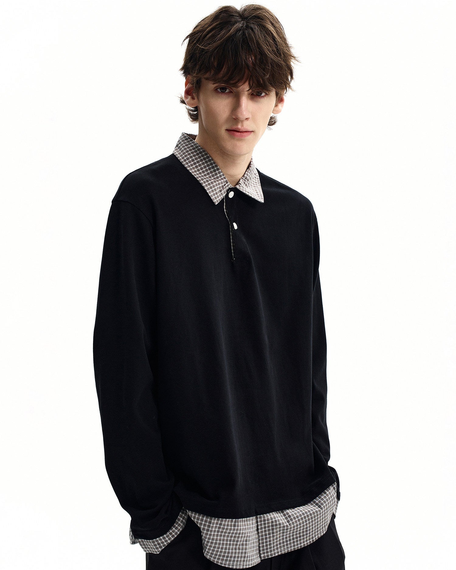 Cotton Blend Layered Polo Sweatshirt