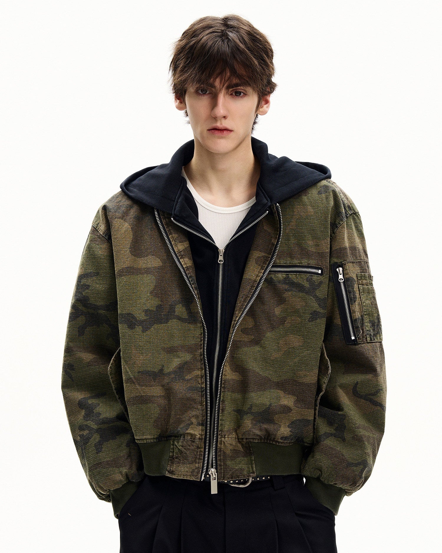 Camo Cotton Zip Hooded Jacket