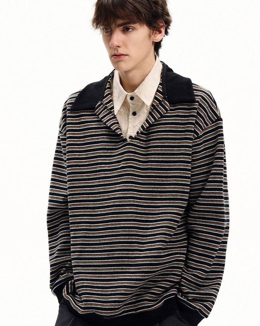 Striped Knit Striped Collar Sweater