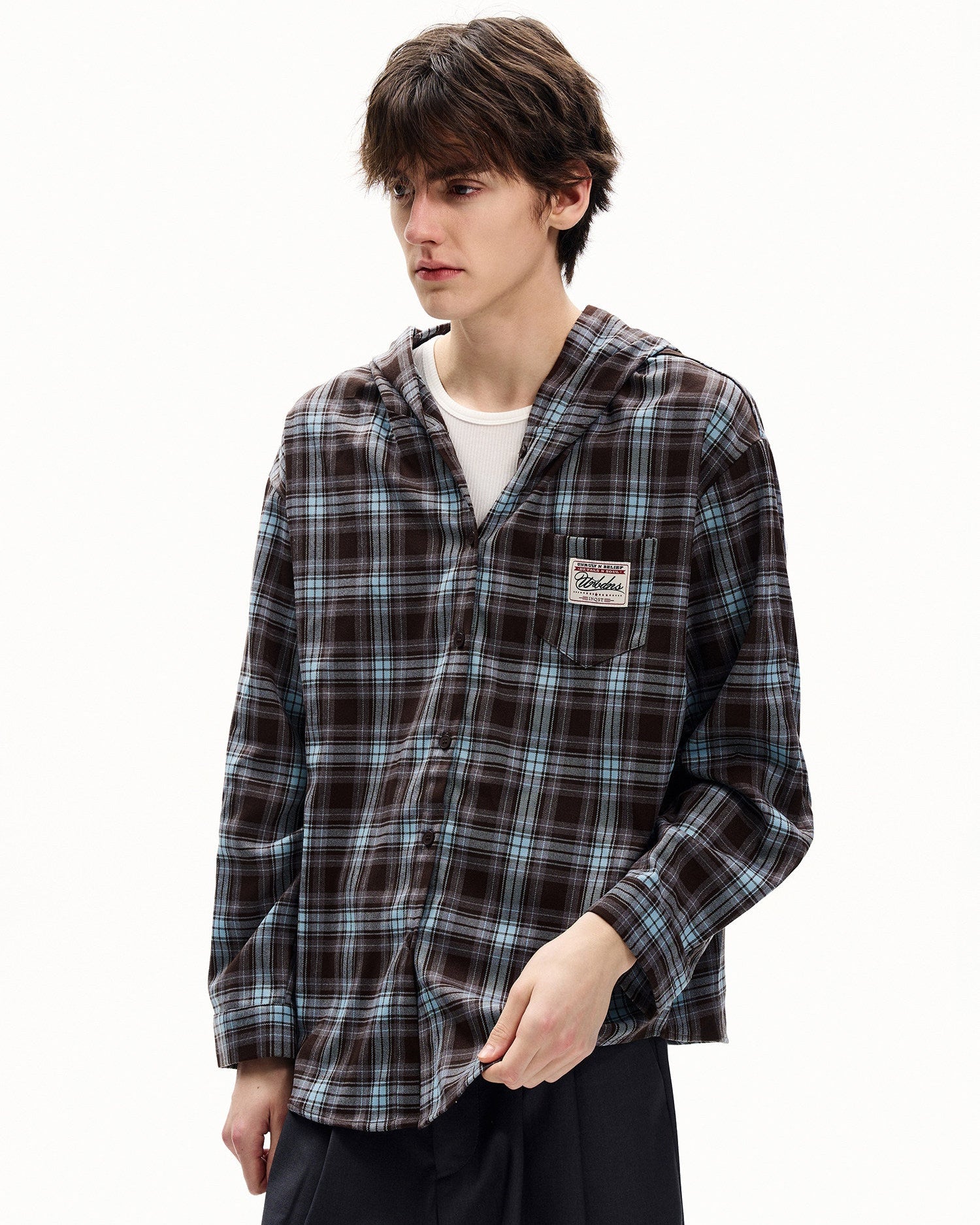 Plaid Cotton Hooded Shirt