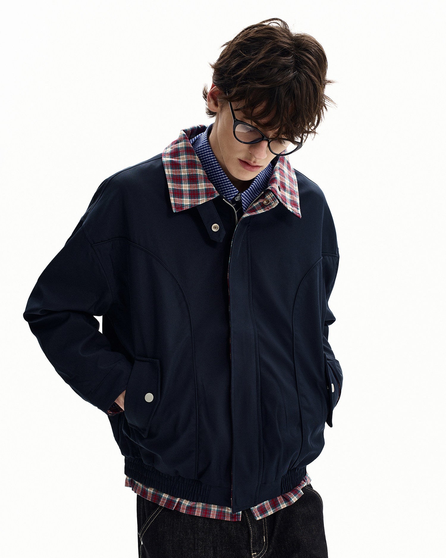 Plaid Trim Everyday Jacket