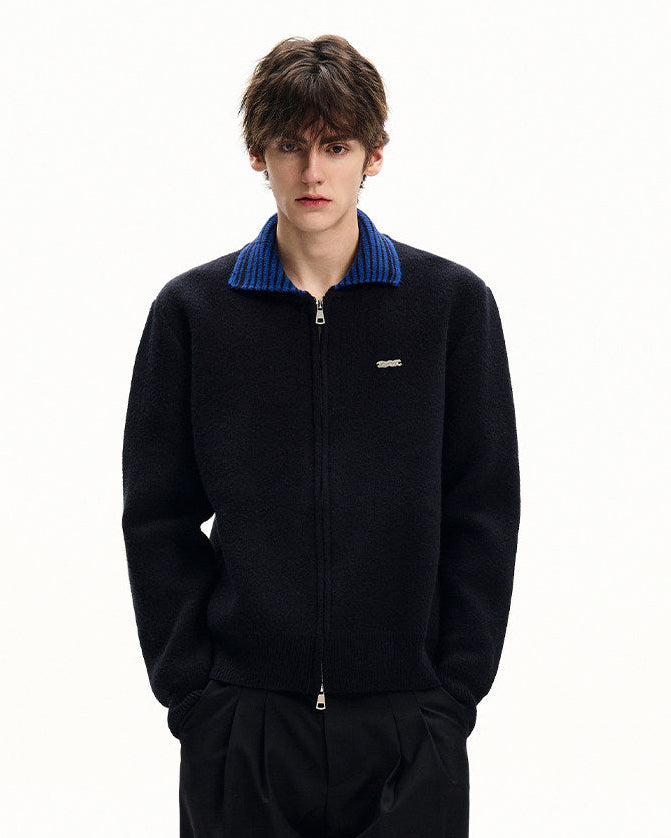 Retro Wool Blend Zip Cardigan