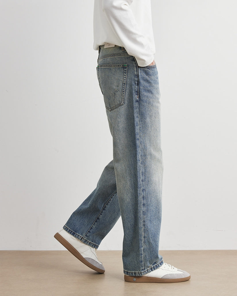 Stonewashed Denim-Jeans mit geradem Bein