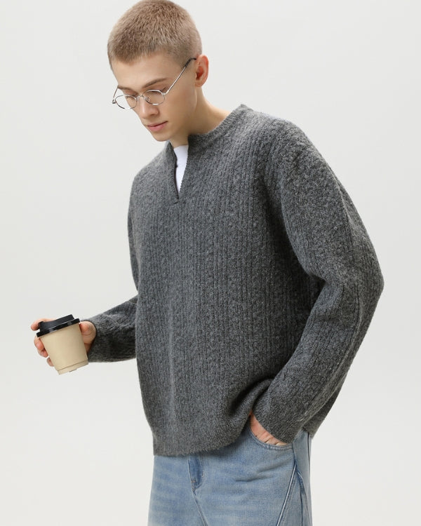 Pull à col échancré en maille torsadée