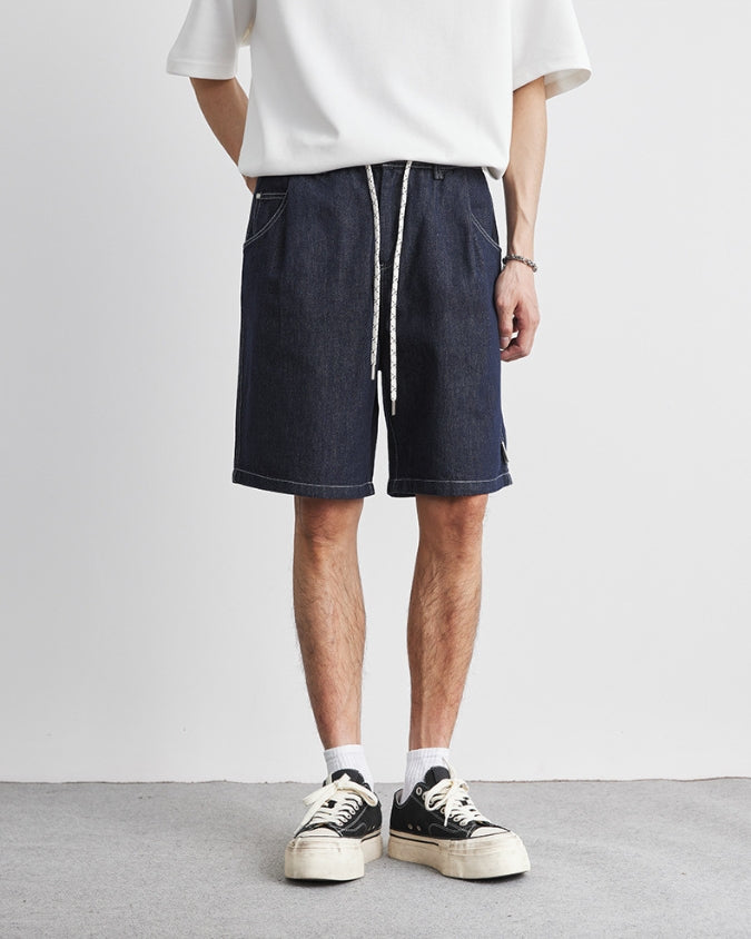 Dunkle Indigo-Waschung Denim Short mit Kordelzug