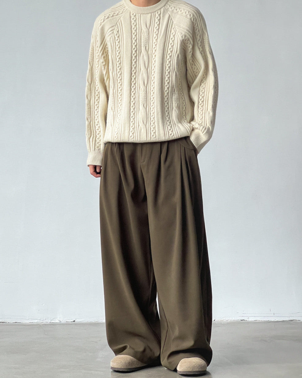 Pleated Wide-Leg Tailored Trousers
