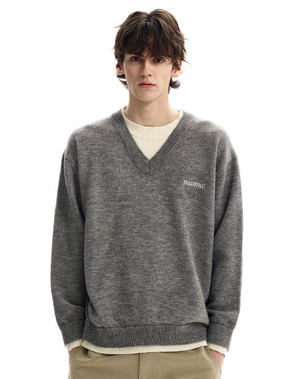 Solid Knit V-Neck Sweater