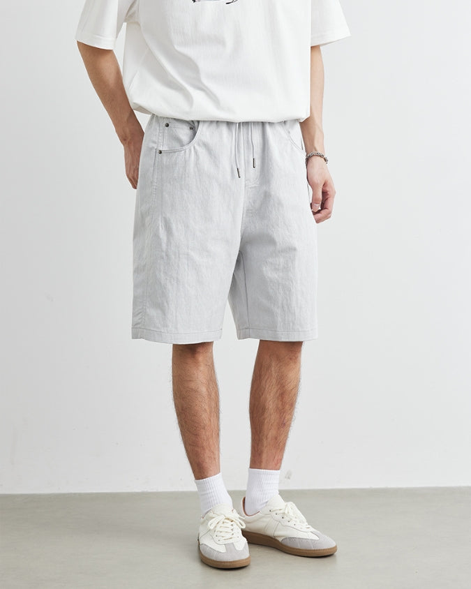 Weite Shorts im entspannten Denim-Look mit Kordelzug
