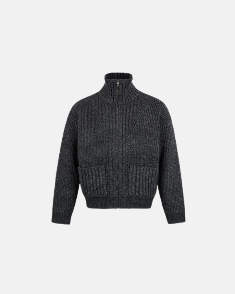 Ribbed Zip-Up Wool Cardigan