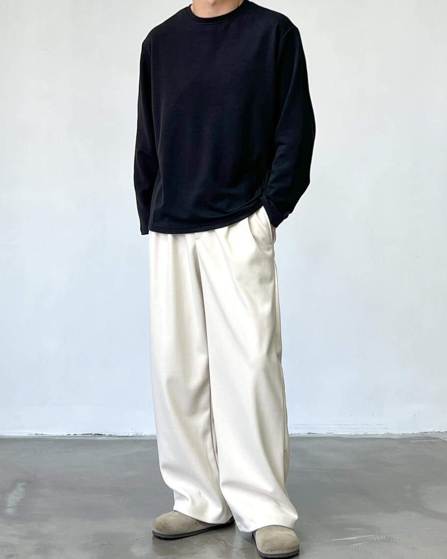 Cotton Blend Wide Pleat Trousers