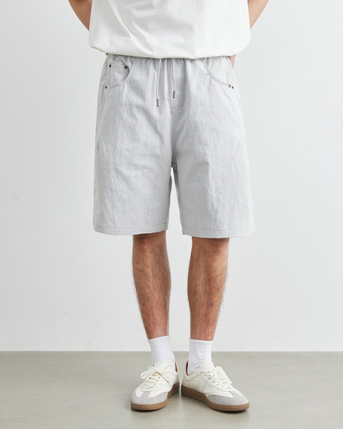 Weite Shorts im entspannten Denim-Look mit Kordelzug