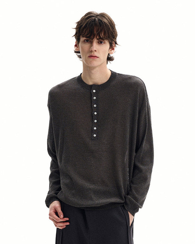Soft Marl Cotton Henley Knit