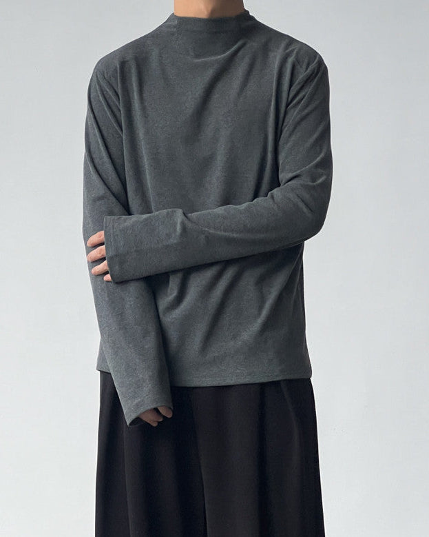 Solid Cotton Mock Neck Long Sleeve Top